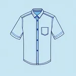 short-sleeve light blue collarless button-up shirt with dark blue trim image